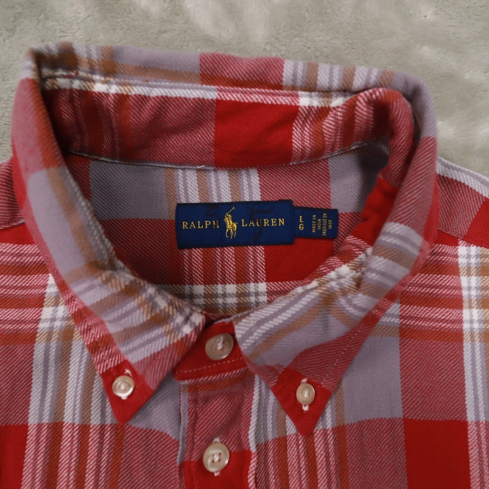 Ralph Lauren Light Red‎ Plaid Long Sleeve Button Up Shirt size Large - Picture 2 of 9